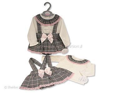 Baby Mädchen Kleidchen-Zweiteiler mit Spitze und Schleife - 0-12 Monate - Großhandel
