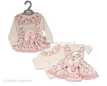 Baby Mädchen Kleidchen-Zweiteiler mit Spitze und Schleife - 0-12 Monate - Großhandel