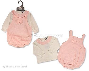 Baby Mädchen Latzhosen-Zweiteiler Kurz mit Schleife - Rosa - Großhandel