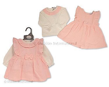 Baby Mädchen Kleidchen-Zweiteiler mit Schleife - Rosa - Großhandel