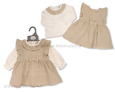 Baby Mädchen Kleidchen-Zweiteiler mit Schleife - Taupe - Großhandel