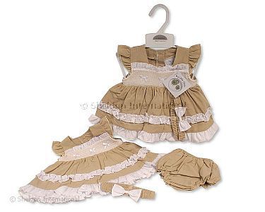 Gestuftes Baby Kleidchen mit Smocking und Schleifen - Großhandel