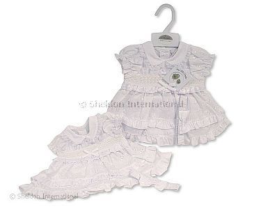 Gestuftes Baby Kleidchen mit Smocking und Schleife - Großhandel