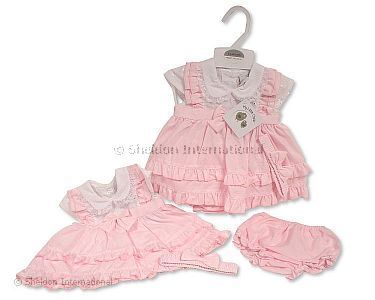 Gestuftes Baby Kleidchen mit Spitze und Schleife - Großhandel