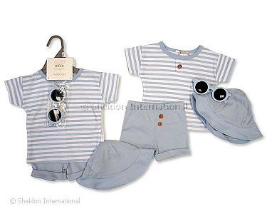 Baby Jungen Shorts-Dreiteiler mit Sonnenbrille - Großhandel