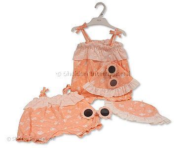 Baby Mädchen Spielhosen-Zweiteiler mit Sonnenbrille - Schmetterlinge - Großhandel