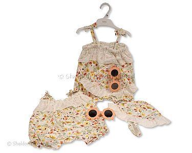 Baby Mädchen Spielhosen-Zweiteiler mit Sonnenbrille - Wildblumen - Großhandel