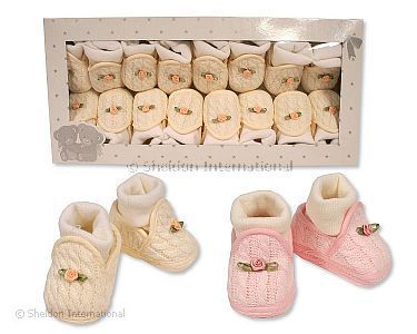 Baby Mädchen Baumwoll-Booties mit integrierten Socken und Rosenknospe - Großhandel