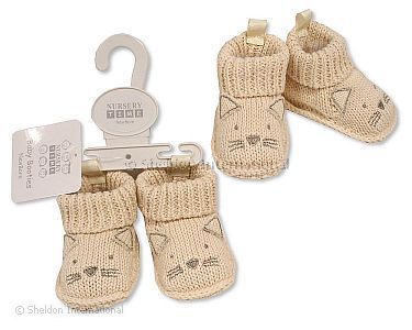 Gestrickte Baby Booties - Katzengesicht - Großhandel