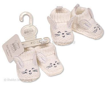 Gestrickte Baby Booties - Hasengesicht - Großhandel