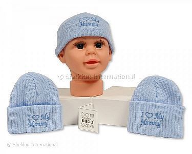 Baby Jungen Strick-Mützchen - I Love Mummy - Großhandel