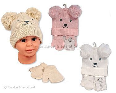 Baby Bommel-Mütze und Handschuh Set - Großhandel