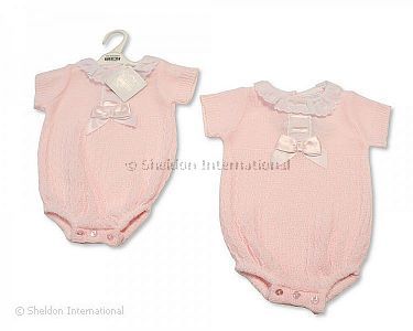 Baby Mädchen Strick-Spielhose mit Spitze und Schleife - Großhandel