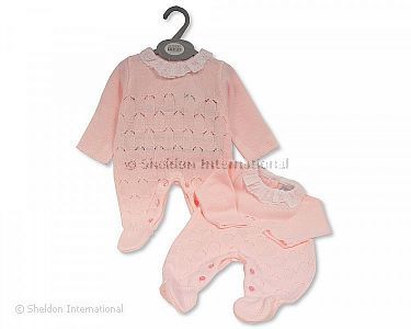 Baby Mädchen Strick-Spielhose Lang mit Pointelle Muster und Spitze - Großhandel