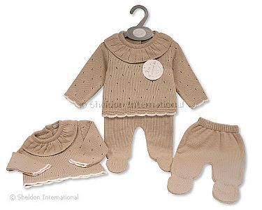 Baby Strick-Zweiteiler mit Kragen - Taupe - Großhandel