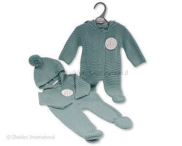 Baby Strick-Einteiler mit Kapuze und Bommel - Großhandel