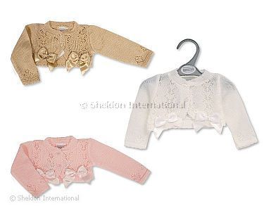 Baby Bolero Strickjacke mit Schleifen - Größe 9-24 Monate - Großhandel
