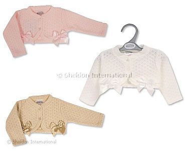 Baby Bolero Strickjacke mit Schleifen - Größe 9-24 Monate - Großhandel