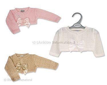 Baby Bolero Strickjacke mit Schleife - Größe 9-24 Monate - Großhandel