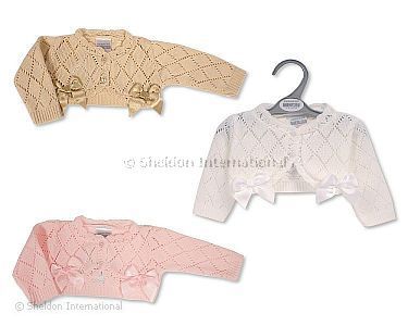 Baby Bolero Strickjacke mit Schleifen - Größe 0-9 Monate - Großhandel
