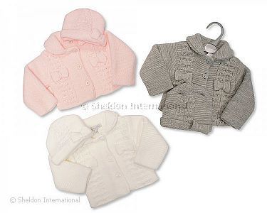 Baby Kinderwagen-Strickjacke mit Mütze - Großhandel