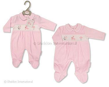 Gesmockter Baby Mädchen Nicki-Strampler - Häschen - Großhandel