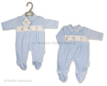 Gesmockter Baby Jungen Nicki-Strampler - Häschen - Großhandel