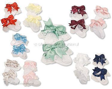 Baby Socken mit Spitze und Schleife - 10 Farben - Großhandel
