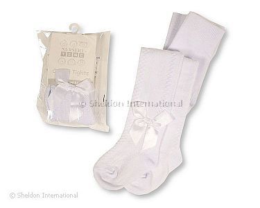 Baby Baumwoll-Strumpfhose mit Schleife - Weiß - Großhandel