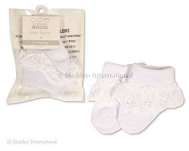Baby Socken mit Spitze - Weiß - Kleine Größen - Großhandel