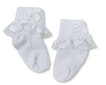 Mädchen Socken mit Satin-Spitze und Rosenknospe-Schleife Großhandel