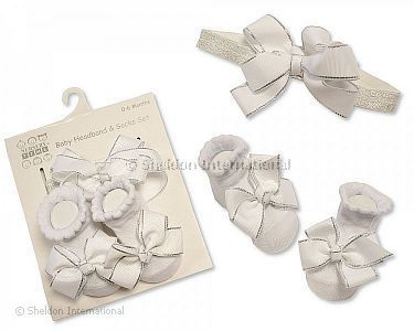 Baby Socken und Haarband Set - Weiß/Silber - Großhandel