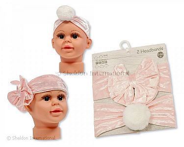Baby Stirnband - 2-er Pack - Schleife/ Bommel - Großhandel