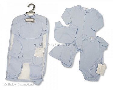 Baby Baumwoll-Geschenkset - 5 tlg. - Einfarbig Blau - Großhandel