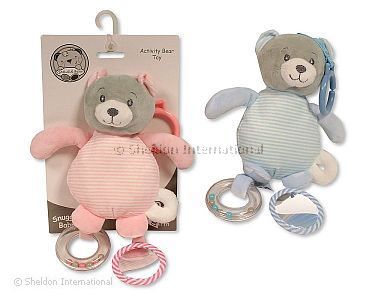 Baby Teddy Aktivitäts-Spielzeug mit Rasselring, Raschelpapier und Spiegel - Großhandel