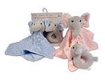 Schmusetuch und Rassel Set - Elefant - Rosa und Hellblau Großhandel