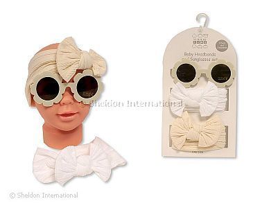 Baby 2 Haarbänder und Sonnenbrille Set - Taupe - Großhandel