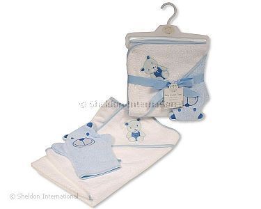 Baby Jungen Kapuzenhandtuch und Wasch-Handschuh Set - Großhandel