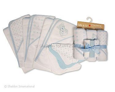 6-teiliges Kapuzenhandtuch und Waschlappen Bade-Set - Jungen - Großhandel