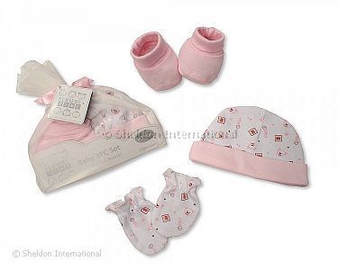 Baby Mützchen, Handschuh und Booties Set - Rosa - Großhandel