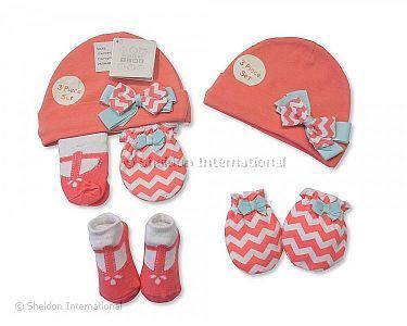 Baby Mütze, Socken und Handschuh Set - Schleifchen - Großhandel