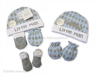 Baby Mütze, Socken und Handschuh Set - Little Man - Großhandel