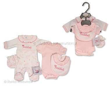 Frühchen Mädchen Set 4 tlg. mit Smocking und Schleifen - Kuscheln - Großhandel