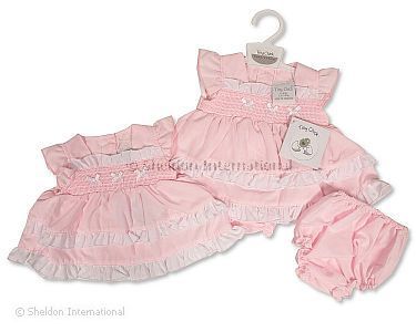 Gestuftes Frühchen Kleidchen mit Smocking und Schleifen - Großhandel