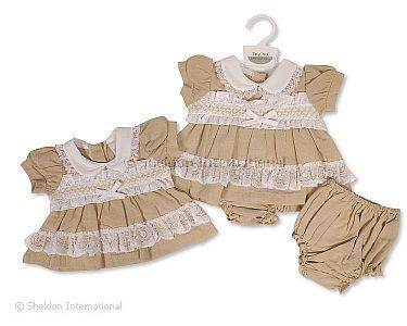 Frühchen Kleidchen mit Spitze, Smocking und Schleife - Großhandel