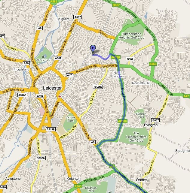 Anfahrt zu Sheldon International von A6, Market Harborough